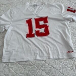 Aritzia White and Red V-Neck Top